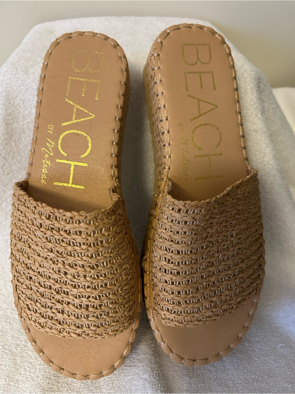 BEACH Woven Slide Sandals in Tan for Women - Slip-On Braided Upper